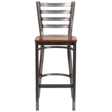 Load image into Gallery viewer, Clear Coated Ladder Back Metal Restaurant Barstool - Cherry Wood Seat
