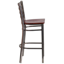 Load image into Gallery viewer, Clear Coated Ladder Back Metal Restaurant Barstool - Mahogany Wood Seat
