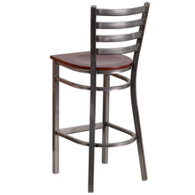 Load image into Gallery viewer, Clear Coated Ladder Back Metal Restaurant Barstool - Mahogany Wood Seat
