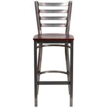 Load image into Gallery viewer, Clear Coated Ladder Back Metal Restaurant Barstool - Mahogany Wood Seat
