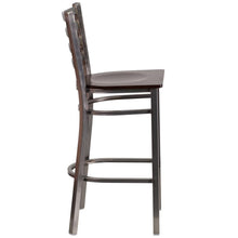 Load image into Gallery viewer, Clear Coated Ladder Back Metal Restaurant Barstool - Walnut Wood Seat
