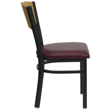 Load image into Gallery viewer, ack Metal Restaurant Chair - Natural Wood Back, Burgundy Vinyl Seat

