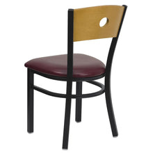 Load image into Gallery viewer, ack Metal Restaurant Chair - Natural Wood Back, Burgundy Vinyl Seat

