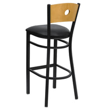 Load image into Gallery viewer, ack Metal Restaurant Barstool - Natural Wood Back, Black Vinyl Seat
