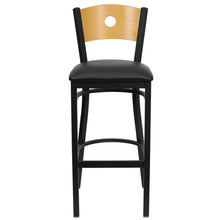 Load image into Gallery viewer, ack Metal Restaurant Barstool - Natural Wood Back, Black Vinyl Seat
