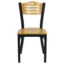 Load image into Gallery viewer, Black Slat Back Metal Restaurant Chair - Natural Wood Back &amp; Seat
