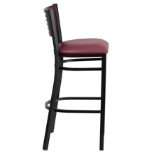 Load image into Gallery viewer, Back Metal Restaurant Barstool - Mahogany Wood Back, Burgundy Vinyl Seat
