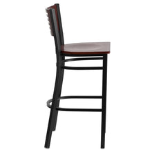 Load image into Gallery viewer, Black Slat Back Metal Restaurant Barstool - Mahogany Wood Back &amp; Seat

