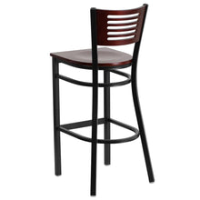 Load image into Gallery viewer, Black Slat Back Metal Restaurant Barstool - Mahogany Wood Back &amp; Seat

