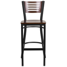 Load image into Gallery viewer, Black Slat Back Metal Restaurant Barstool - Walnut Wood Back &amp; Seat
