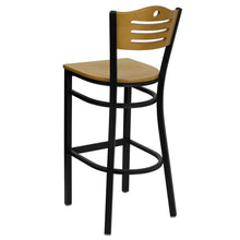 Load image into Gallery viewer, Black Slat Back Metal Restaurant Barstool - Natural Wood Back &amp; Seat
