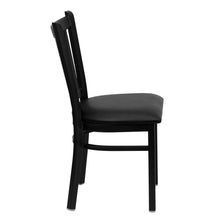 Load image into Gallery viewer, Black Vertical Back Metal Restaurant Chair - Black Vinyl Seat

