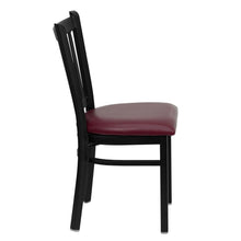 Load image into Gallery viewer, Black Vertical Back Metal Restaurant Chair - Burgundy Vinyl Seat
