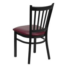 Load image into Gallery viewer, Black Vertical Back Metal Restaurant Chair - Burgundy Vinyl Seat
