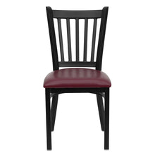 Load image into Gallery viewer, Black Vertical Back Metal Restaurant Chair - Burgundy Vinyl Seat
