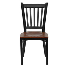 Load image into Gallery viewer, Black Vertical Back Metal Restaurant Chair - Cherry Wood Seat
