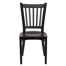 Load image into Gallery viewer, Black Vertical Back Metal Restaurant Chair - Mahogany Wood Seat
