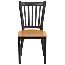 Load image into Gallery viewer, Black Vertical Back Metal Restaurant Chair - Natural Wood Seat
