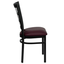 Load image into Gallery viewer, Black Window Back Metal Restaurant Chair - Burgundy Vinyl Seat
