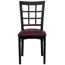 Load image into Gallery viewer, Black Window Back Metal Restaurant Chair - Burgundy Vinyl Seat
