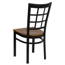 Load image into Gallery viewer, Black Window Back Metal Restaurant Chair - Cherry Wood Seat
