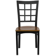 Load image into Gallery viewer, Black Window Back Metal Restaurant Chair - Cherry Wood Seat
