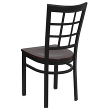 Load image into Gallery viewer, Black Window Back Metal Restaurant Chair - Mahogany Wood Seat

