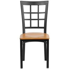 Load image into Gallery viewer, Black Window Back Metal Restaurant Chair - Natural Wood Seat
