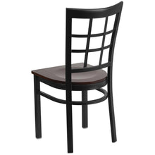 Load image into Gallery viewer, Black Window Back Metal Restaurant Chair - Walnut Wood Seat
