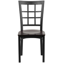 Load image into Gallery viewer, Black Window Back Metal Restaurant Chair - Walnut Wood Seat
