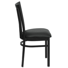 Load image into Gallery viewer, Black School House Back Metal Restaurant Chair - Black Vinyl Seat
