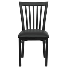 Load image into Gallery viewer, Black School House Back Metal Restaurant Chair - Black Vinyl Seat
