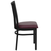 Load image into Gallery viewer, Black School House Back Metal Restaurant Chair - Burgundy Vinyl Seat
