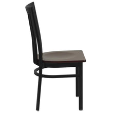 Load image into Gallery viewer, Black School House Back Metal Restaurant Chair - Mahogany Wood Seat

