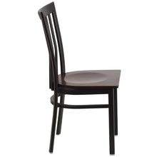 Load image into Gallery viewer, Black School House Back Metal Restaurant Chair - Walnut Wood Seat
