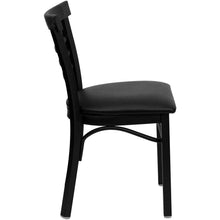 Load image into Gallery viewer, Black Three-Slat Ladder Back Metal Restaurant Chair - Black Vinyl Seat
