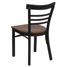 Load image into Gallery viewer, Black Three-Slat Ladder Back Metal Restaurant Chair - Cherry Wood Seat
