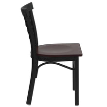 Load image into Gallery viewer, Black Three-Slat Ladder Back Metal Restaurant Chair - Mahogany Wood Seat
