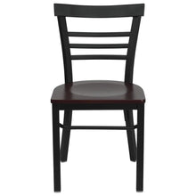 Load image into Gallery viewer, Black Three-Slat Ladder Back Metal Restaurant Chair - Mahogany Wood Seat
