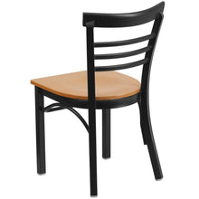 Load image into Gallery viewer, Black Three-Slat Ladder Back Metal Restaurant Chair - Natural Wood Seat
