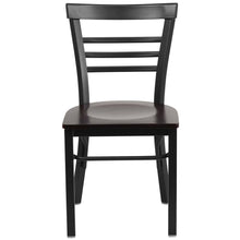 Load image into Gallery viewer, Black Three-Slat Ladder Back Metal Restaurant Chair - Walnut Wood Seat
