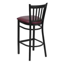 Load image into Gallery viewer, Black Vertical Back Metal Restaurant Barstool - Burgundy Vinyl Seat
