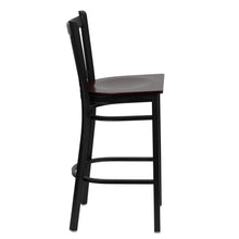 Load image into Gallery viewer, Black Vertical Back Metal Restaurant Barstool - Mahogany Wood Seat
