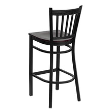 Load image into Gallery viewer, Black Vertical Back Metal Restaurant Barstool - Mahogany Wood Seat
