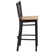 Load image into Gallery viewer, Black Vertical Back Metal Restaurant Barstool - Natural Wood Seat
