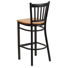 Load image into Gallery viewer, Black Vertical Back Metal Restaurant Barstool - Natural Wood Seat
