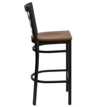 Load image into Gallery viewer, Black Window Back Metal Restaurant Barstool - Cherry Wood Seat
