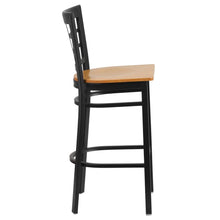Load image into Gallery viewer, Black Window Back Metal Restaurant Barstool - Natural Wood Seat
