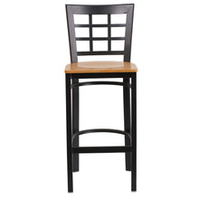 Load image into Gallery viewer, Black Window Back Metal Restaurant Barstool - Natural Wood Seat
