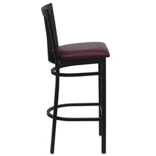 Load image into Gallery viewer, Black School House Back Metal Restaurant Barstool - Burgundy Vinyl Seat
